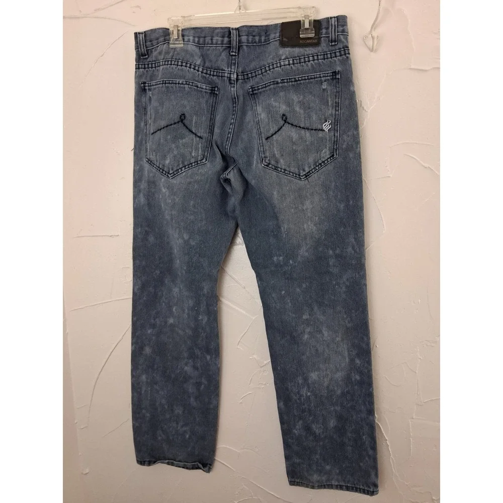 Vintage Y2K Rocawear Jeans Size 36 Straight‎ Distressed Patched Bleached Grunge